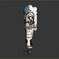 Man In 3D Rendered Astronaut Suit With Orange White Stripes And Blue Helmet