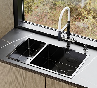 Modern kitchen sink stainless steel sink double sink dish basin retractable faucet basin 3d model