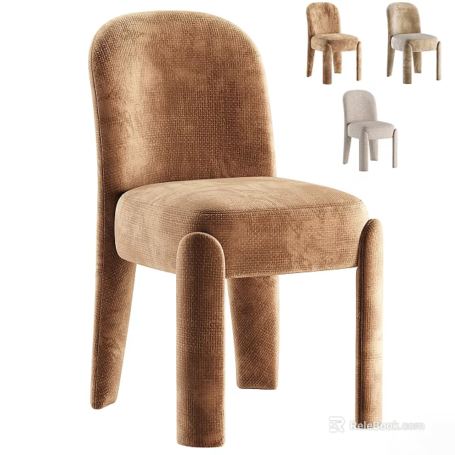 Elegant Brown Velvet Upholstered Modern Dining Chair With Unique Legs Design 3d model 
