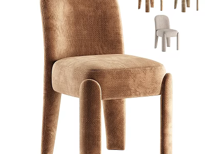 Elegant Brown Velvet Upholstered Modern Dining Chair With Unique Legs Design 3d model