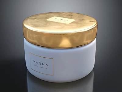 HANNA Skin Care White Jar With Shiny Gold Lid And Brand Label For Beauty Routine 3d model