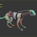 Futuristic Mechanical Creature With White Gray Body Blue Eyes Green Stripes And Mechanical Legs