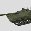 Military Green Tank With Long Barrel Tracks And Antenna On Gray Background