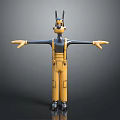 Cartoon Dog Game Movie Character In Yellow Overalls And Black Top With Arms Outstretched