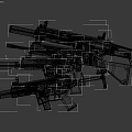 Four Black Tactical Rifles With Long Barrels Scopes And Magazines