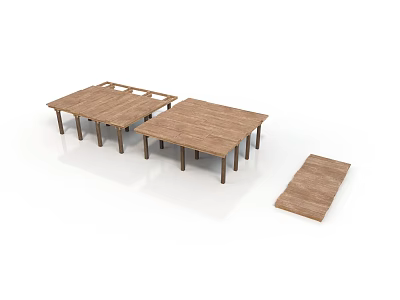 Wooden Furniture Set With Tables Featuring Tabletop And Frame Components 3d model
