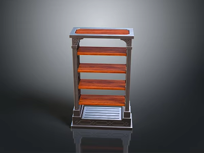 Modern Wooden And Metal Storage Shelf Unit With Four Tiers And Grille Base 3d model