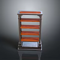 Modern Wooden And Metal Storage Shelf Unit With Four Tiers And Grille Base