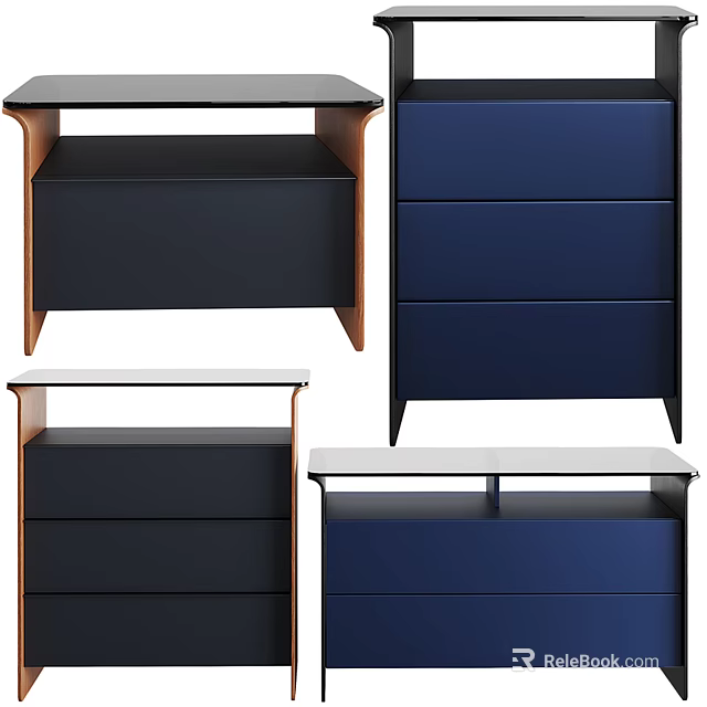 Modern Bedside Tables With Blue Finish Storage Drawers And Wooden Frame 3d model 