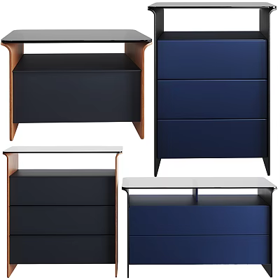 Modern Bedside Tables With Blue Finish Storage Drawers And Wooden Frame 3d model