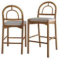 Elegant Natural Wood Bar Stools With Soft Grey Upholstered Seat For Home Kitchen Counter Use