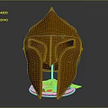 Detailed Bronze Spartan Helmet Carving Sculpture On Black Display Base