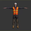 Construction Worker In Safety Vest And Hard Hat With Arms Outstretched On Gray Background
