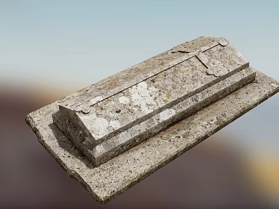 Ancient Stone Tombstone With Weathered Surface And Cross Design On Base 3d model