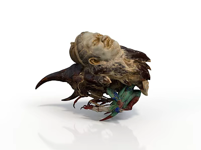 Old Man Face Character Merged With Raven Inspired Mythical Creature Feathers Claws And Green Details 3d model