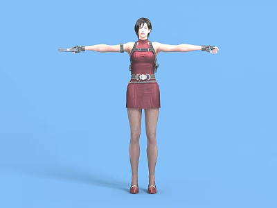 Tech Exhibition Hall Showcasing 3D Female Character Model in Red Outfit 3d model