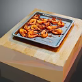 Delicious Crispy Grilled Shrimp On Baking Tray Placed Over Wooden Board