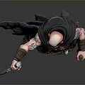 Bald Man With Red Beard Tattoos Leather Armor Cloak Holding Dagger And Potion Flask