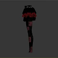 Black Red Layered Skirt with Pearl Waistband and Gray Leggings with Colorful Patches