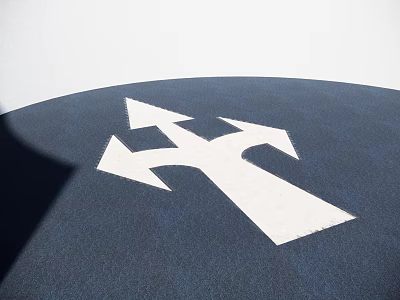 Road Traffic Sign With White Directional Arrows On Blue Pavement Indicating Directions 3d model