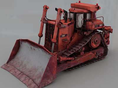 Red Heavy Duty Bulldozer with Tracks and Large Front Blade for Construction Work 3d model