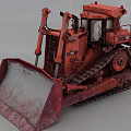 Red Heavy Duty Bulldozer with Tracks and Large Front Blade for Construction Work