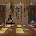Yoga Fitness Studio With Colorful Hammocks Balls And Mats On Wooden Flooring