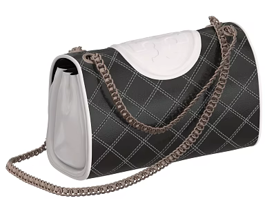Stylish Black And White Quilted Pattern Bag With Chain Strap And White Top Design 3d model