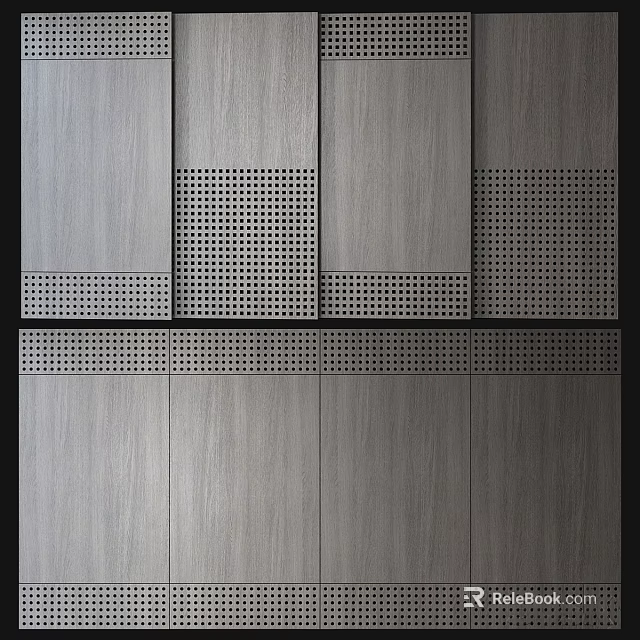Modern Background Wall Featuring Gray Wooden Panels Neatly Arranged With Hollow Holes 3d model 