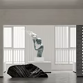 Long Modern Corridor Interior With White Walls Gray Floor And Natural Light