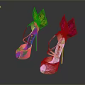 Stylish High Heels With Decorative Butterfly Wings In Black And Pink Designs