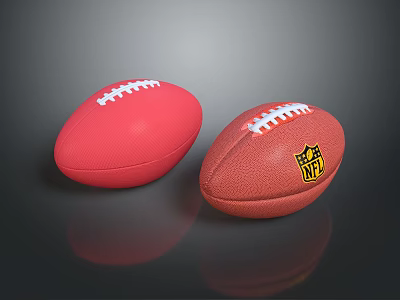 Red and Brown American Footballs With White Laces and NFL Logo 3d model