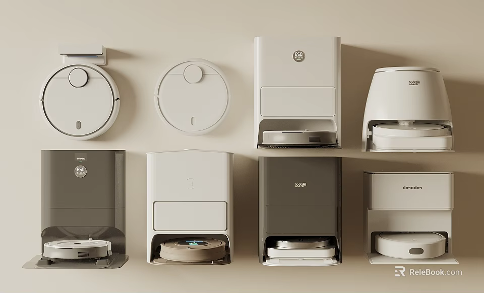Modern Smart Cleaning Machines With Robot Vacuums Mopping Devices And Dust Collection Systems 3d model 