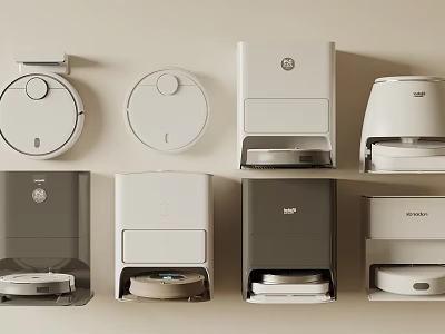 Modern Smart Cleaning Machines With Robot Vacuums Mopping Devices And Dust Collection Systems 3d model