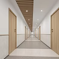 Modern Elevator Corridor Interior with Wooden Doors and Ceiling Lights 3d model