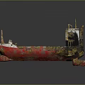 Old Rusty Water Transport Ship With Weathered Metal Hull And Red Blue Sections