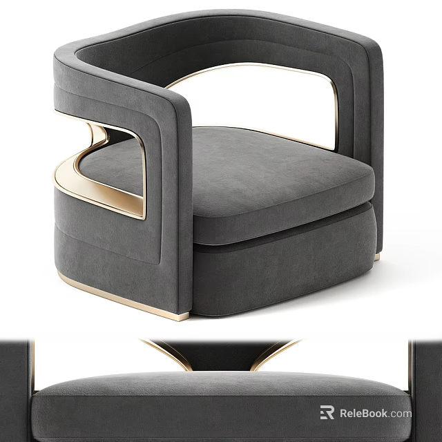 Modern Gray Velvet Armchair With Gold Accents And Comfortable Cushion Design 3d model 