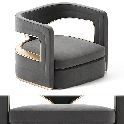 Modern Gray Velvet Armchair With Gold Accents And Comfortable Cushion Design 3d model