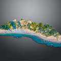 Detailed Coastal Island Terrain With Sandy Beach Green Trees And Blue Water