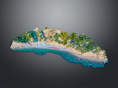 Detailed Coastal Island Terrain With Sandy Beach Green Trees And Blue Water 3d model