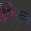 Two Vintage Wooden Carts With Canopy And Open Design Wooden Wheels