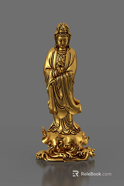 Golden Hand Carved Standing Figure Sculpture With Intricate Robe Details 3d model 