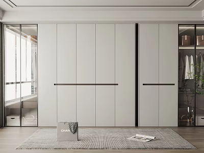 Modern White Wardrobe With Sliding Glass Doors And Minimalist Black Handles Design 3d model