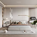 Modern Bedroom Interior Design With Minimalist Bed Green Chair Marble Accent And Large Window