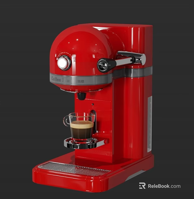 Red Modern Kitchen Coffee Machine With Glass Cup And Espresso Silver Accents And Compact Design 3d model 