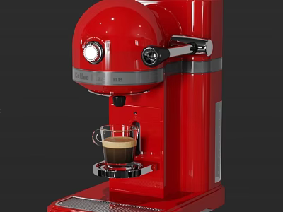 Red Modern Kitchen Coffee Machine With Glass Cup And Espresso Silver Accents And Compact Design 3d model