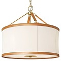 Elegant Hanging Chandelier With Gold Chain Wooden Accents And White Lampshade