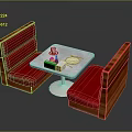 Warm Restaurant Interior With Red Booth Seats Wooden Frame And Square Tabletop