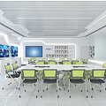 Modern Laboratory Interior With Spacious Workbench Green Chairs And Digital Displays 3d model