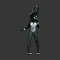 3D Fantasy Rabbit Creature Character With Green Black Tight Suit And Glowing Accents